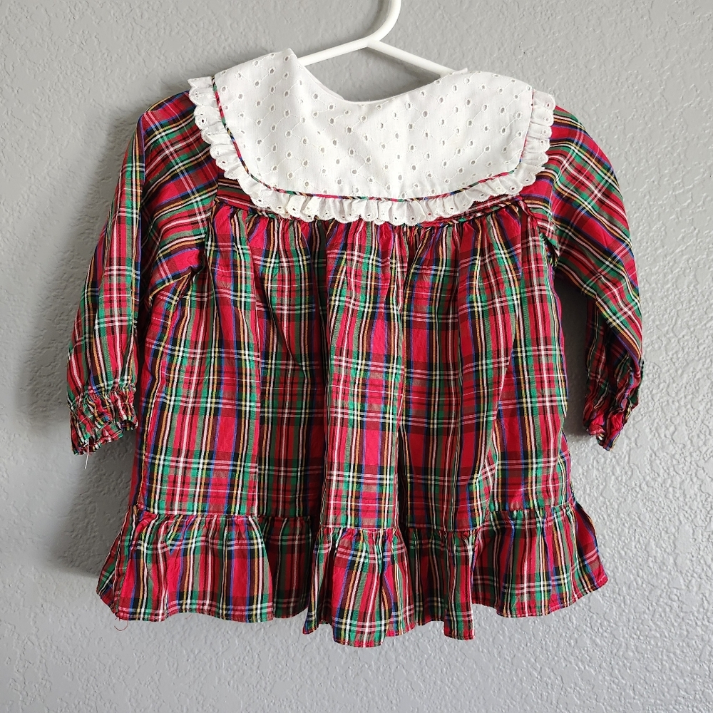 Vintage Plaid Girls Dress Long Sleeve 24 Months
